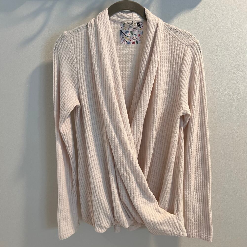 Anthropologie Akemi + Kin Ivory Woodruff Waffle Knit Faux Wrap Top Size S